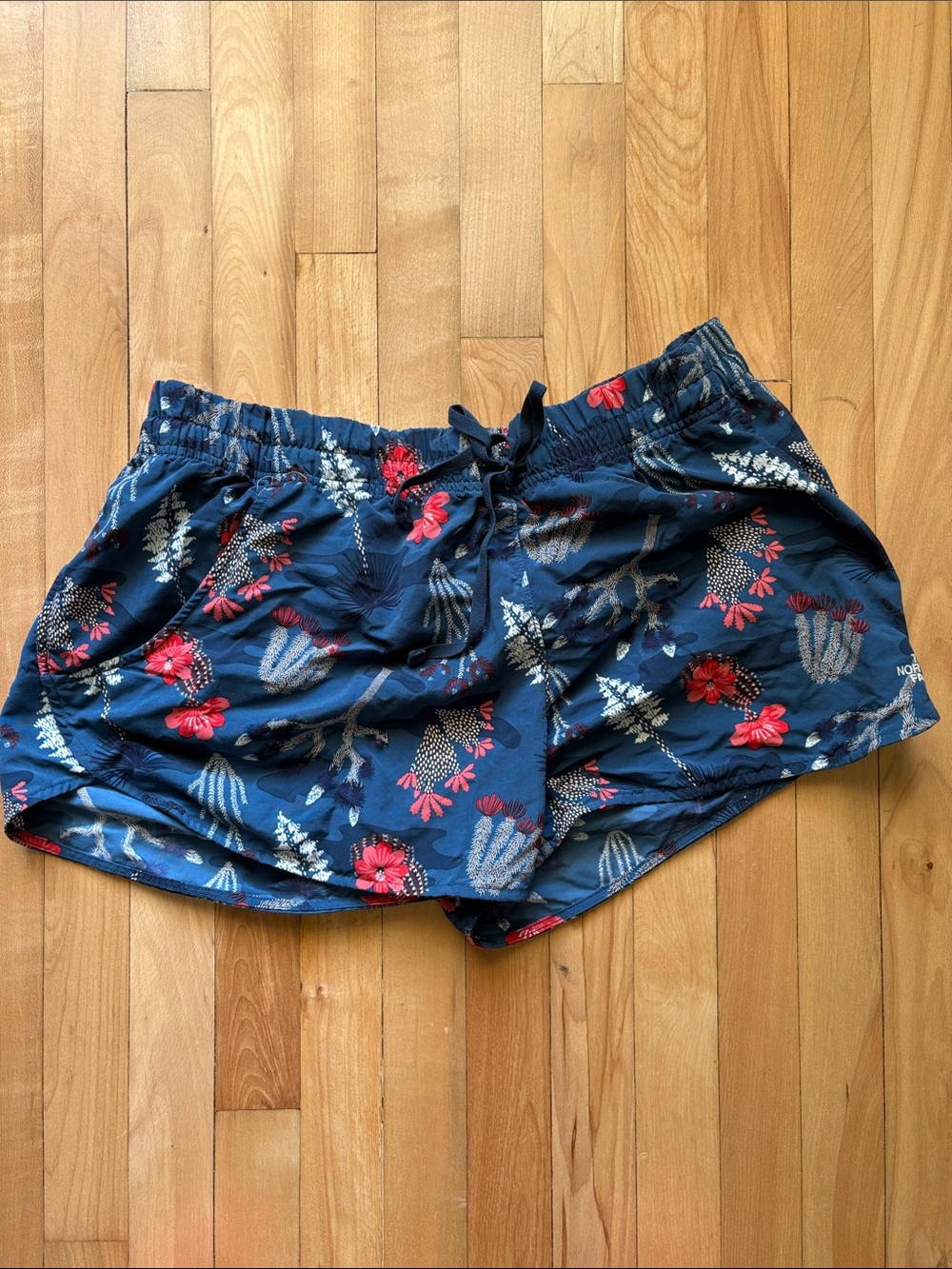 The North Face Navy Floral Athletic Shorts with Drawstring